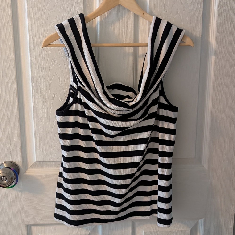 GAP Black and White Draped Sailor Collar Tank Top, 94% Cotton